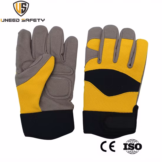Yellow Microfiber Leather Sports Working Safety Driver Work Gloves for Mens